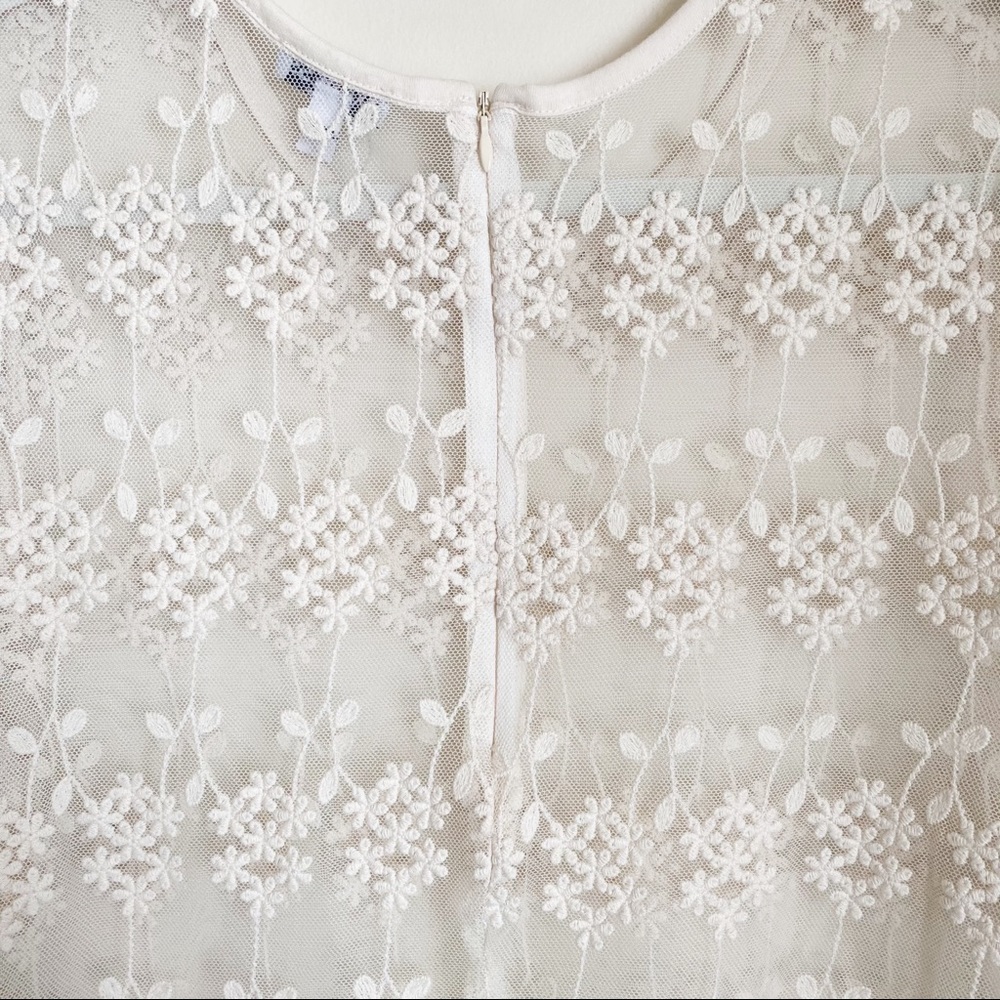 Express Sheer Lace Floral Top Long Sleeve Cream Medium - Picture 5 of 5